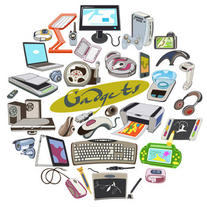 男手與電子產品 家用設備與運輸矢量插圖的創新融合